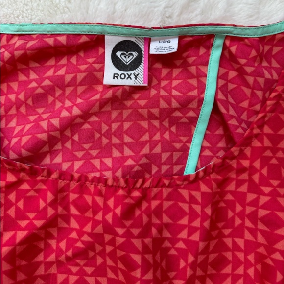 ❌SOLD❌Roxy Dress Teen's Large Red Geometric Mini Back Cutout Short Sleeve Swim - Picture 8 of 14